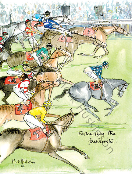 Following the Favourite - Horse Racing Cartoon Print by Mark Huskinson